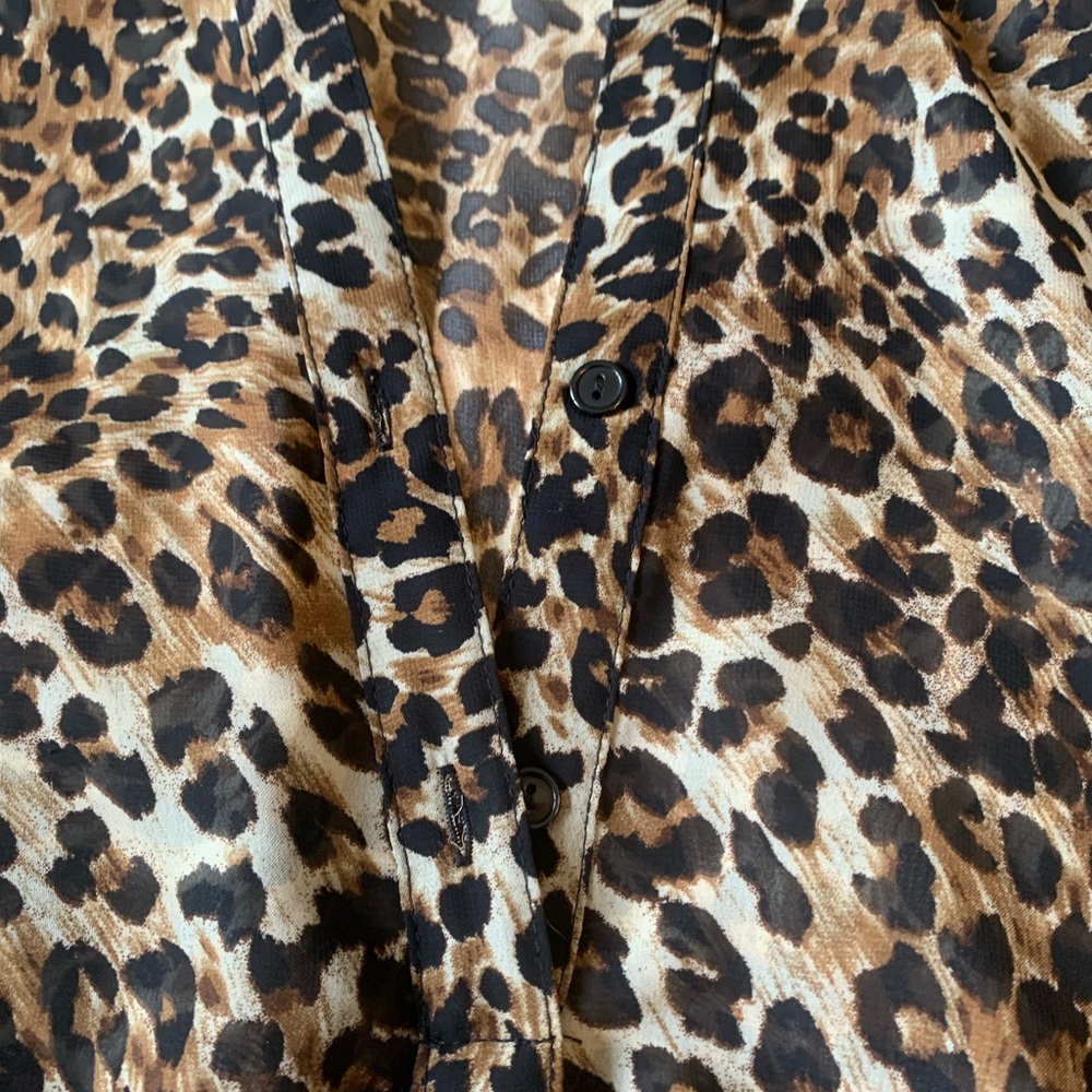 Leopard sheer button top 3/4 sleeves sexy summer fall classic work party blouse - Picture 2 of 7